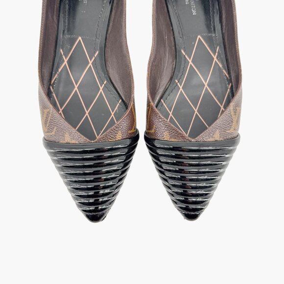 Louis Vuitton Monogram Ballet Flat EU 36.5 US 6.5 Brown Canvas Pointed Cap Toe - Picture 3 of 13